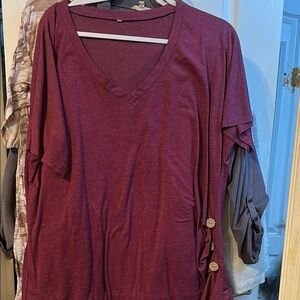 Women's V-Neck Burgundy Top